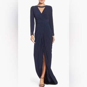 Adrianna Papell Grecian Style Long Sleeve Purple Dress